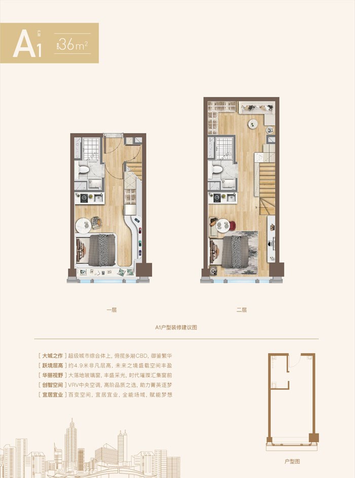 A1户型 建筑面积约36m²