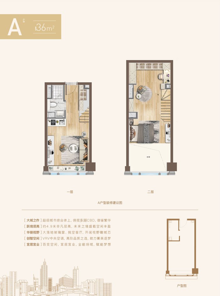 A户型 建筑面积约36m²